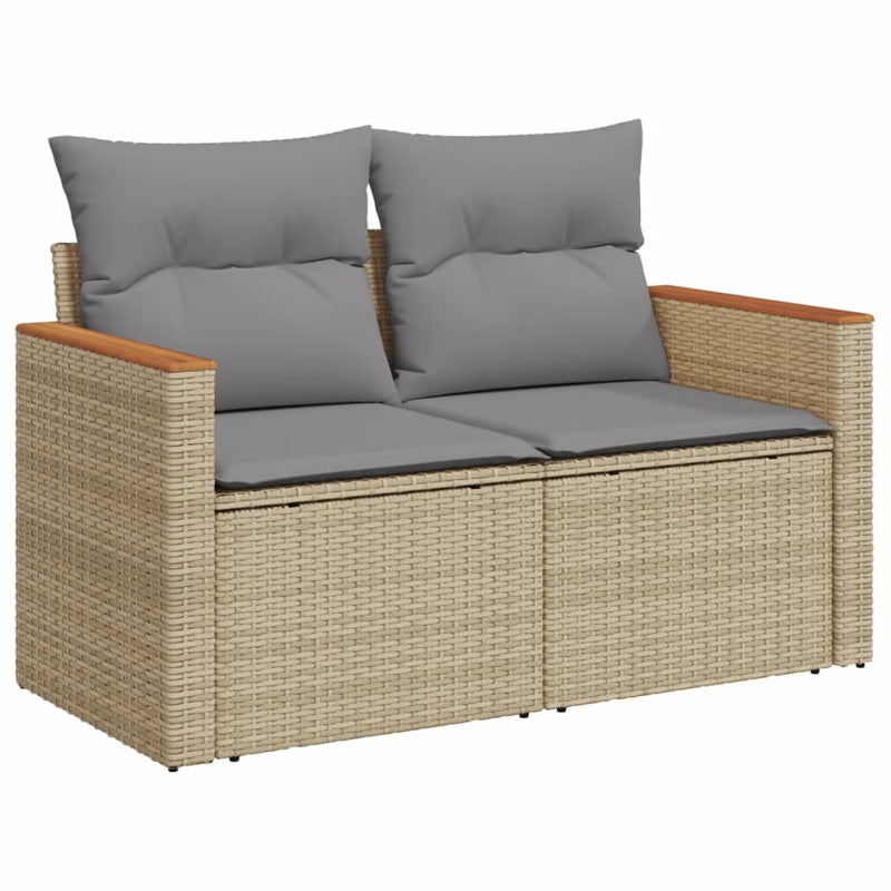 10-delige Loungeset met kussens poly rattan gemengd beige