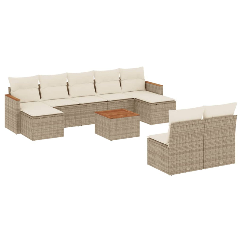 10-delige Loungeset met kussens poly rattan beige