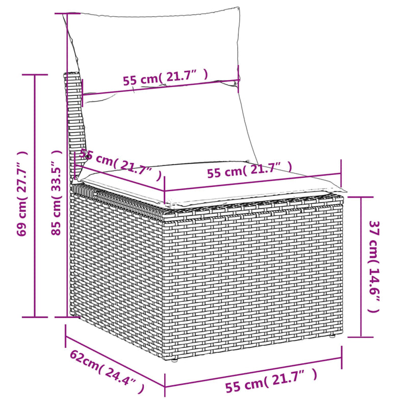 10-delige Loungeset met kussens poly rattan gemengd beige