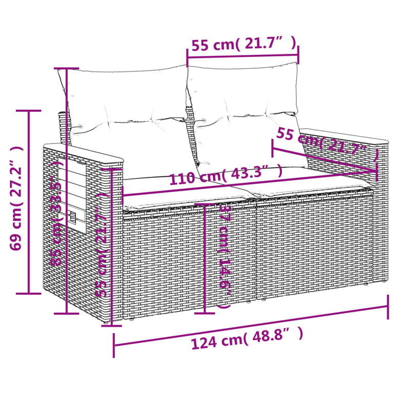 10-delige Loungeset met kussens poly rattan beige