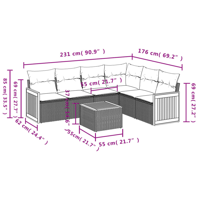 10-delige Loungeset met kussens poly rattan beige