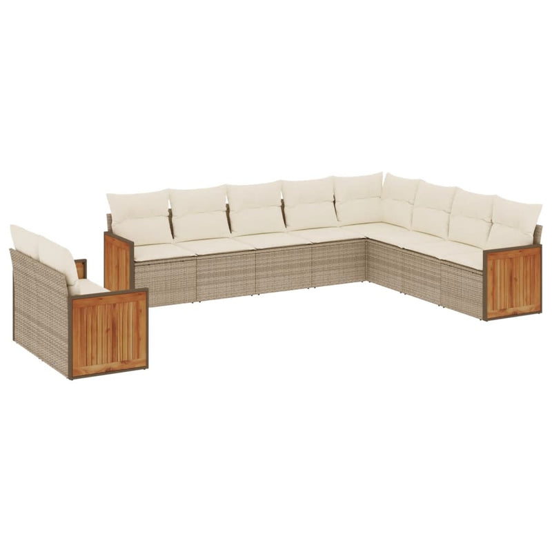 10-delige Loungeset met kussens poly rattan beige