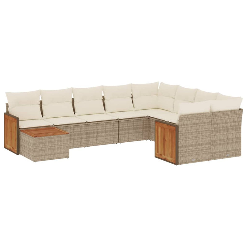 10-delige Loungeset met kussens poly rattan beige