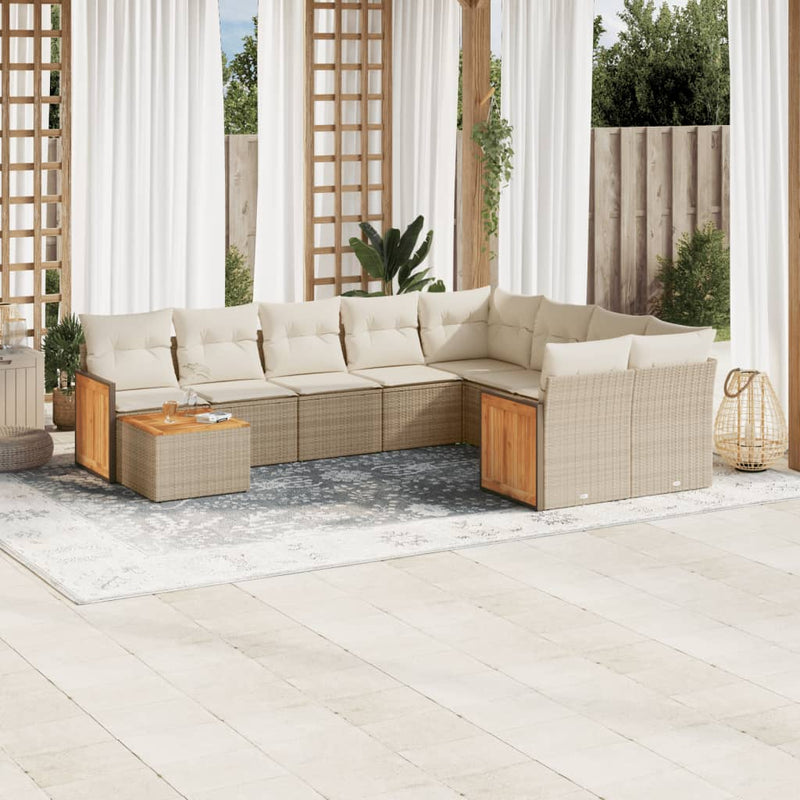 10-delige Loungeset met kussens poly rattan beige