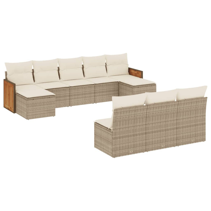 10-delige Loungeset met kussens poly rattan beige