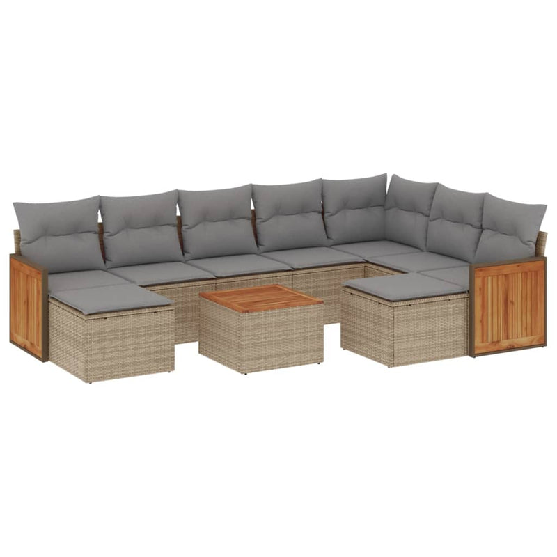 10-delige Loungeset met kussens poly rattan beige