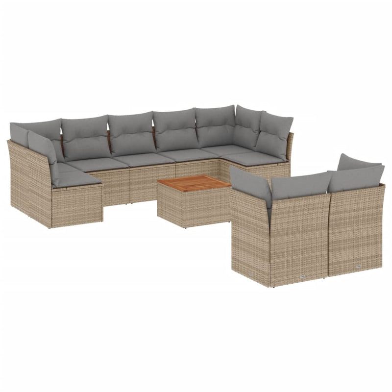 10-delige Loungeset met kussens poly rattan beige