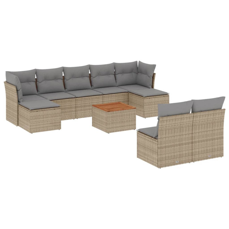 10-delige Loungeset met kussens poly rattan beige