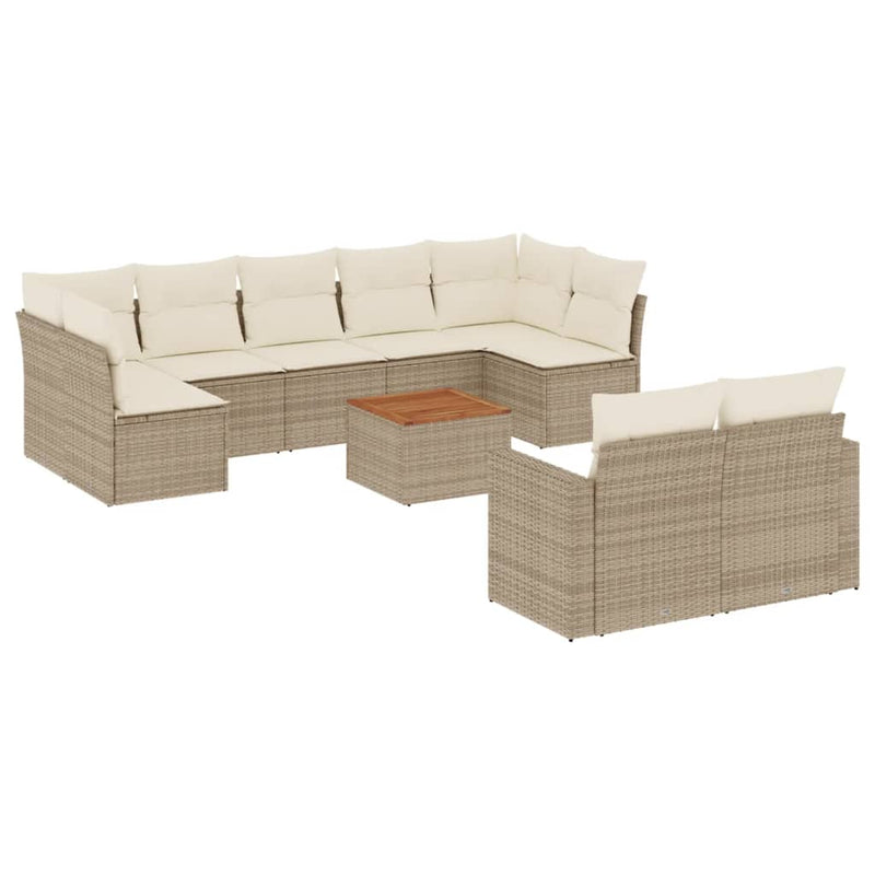 10-delige Loungeset met kussens poly rattan beige