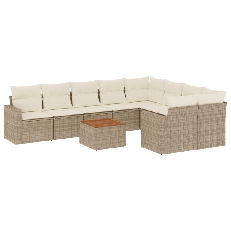 10-delige Loungeset met kussens poly rattan beige