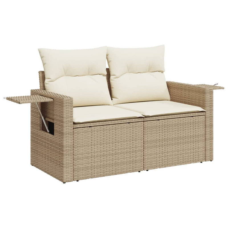 10-delige Loungeset met kussens poly rattan beige