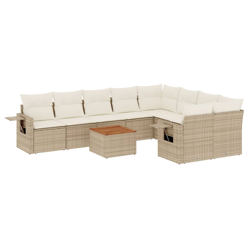 10-delige Loungeset met kussens poly rattan beige