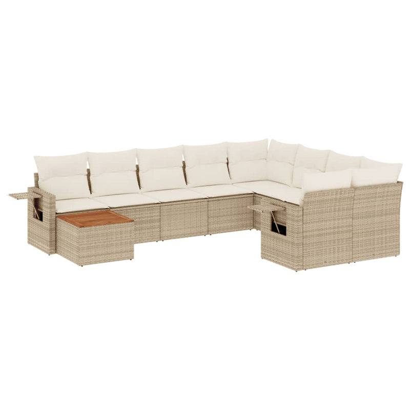 10-delige Loungeset met kussens poly rattan beige