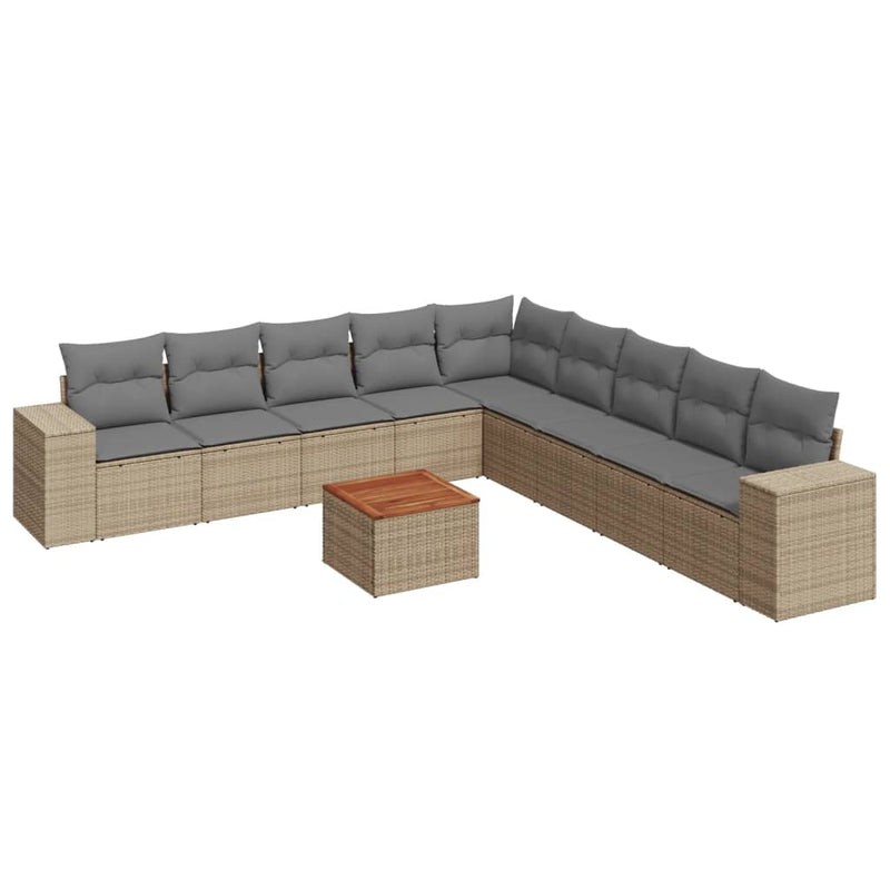 10-delige Loungeset met kussens poly rattan beige