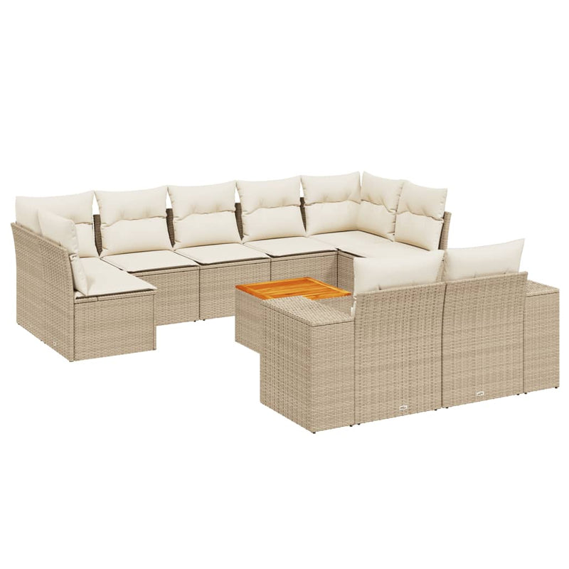 10-delige Loungeset met kussens poly rattan beige