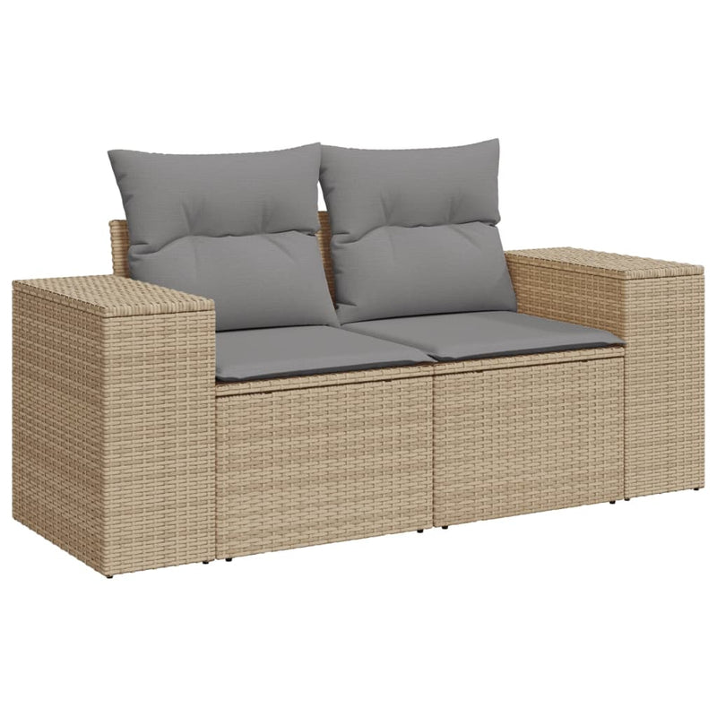 10-delige Loungeset met kussens poly rattan beige