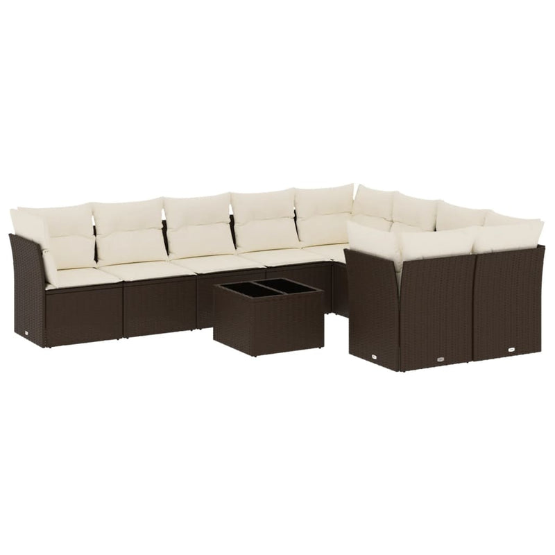 10-delige Loungeset met kussens poly rattan bruin