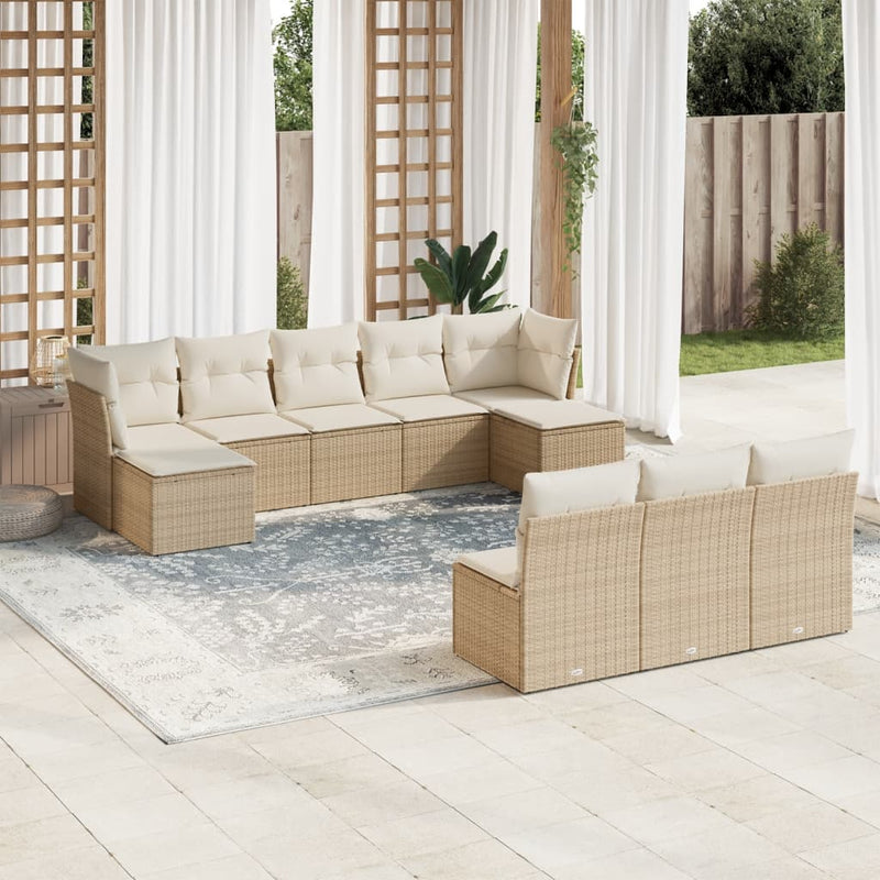 10-delige Loungeset met kussens poly rattan beige