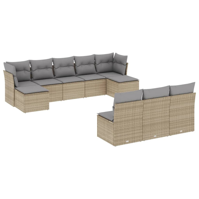 10-delige Loungeset met kussens poly rattan beige