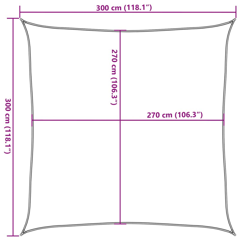 Zonnezeil 160 g/m² vierkant 3x3 m HDPE lichtgrijs