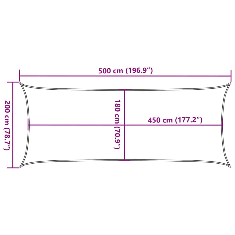 Zonnezeil 160 g/m² rechthoekig 2x5 m HDPE lichtgrijs