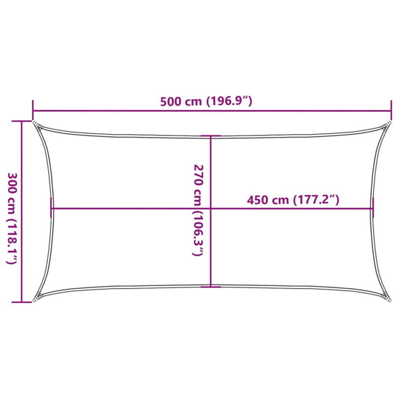 Zonnezeil 160 g/m² rechthoekig 3x5 m HDPE lichtgrijs