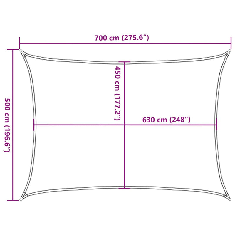 Zonnezeil 160 g/m² rechthoekig 5x7 m HDPE lichtgrijs