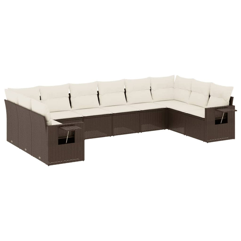 10-delige Loungeset met kussens poly rattan bruin