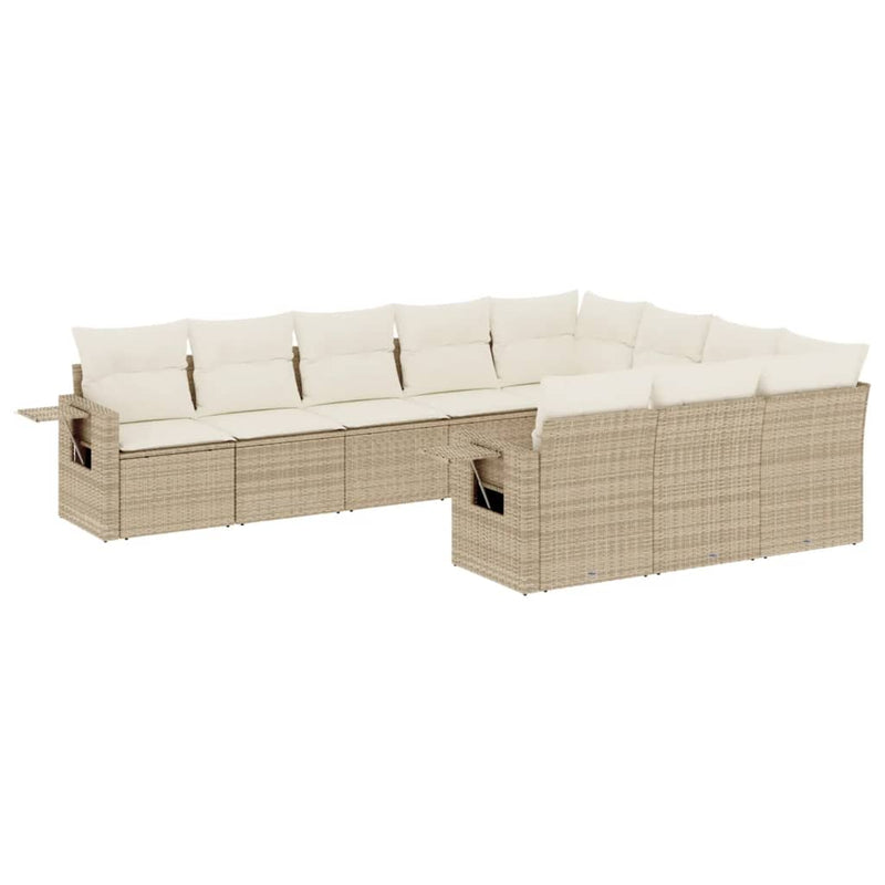 10-delige Loungeset met kussens poly rattan beige