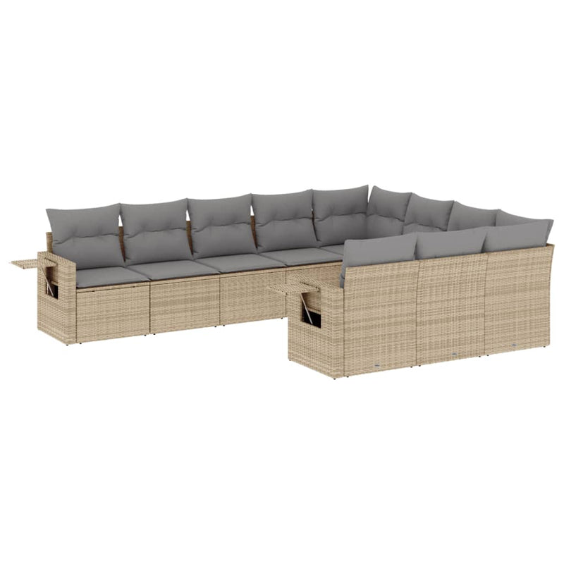 10-delige Loungeset met kussens poly rattan beige