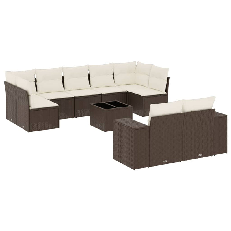 10-delige Loungeset met kussens poly rattan bruin