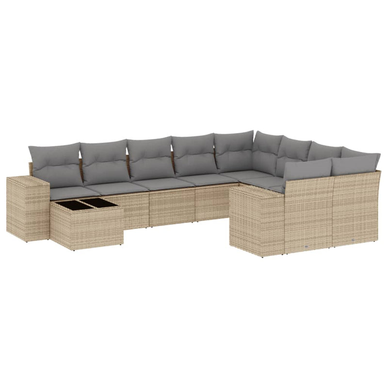 10-delige Loungeset met kussens poly rattan beige