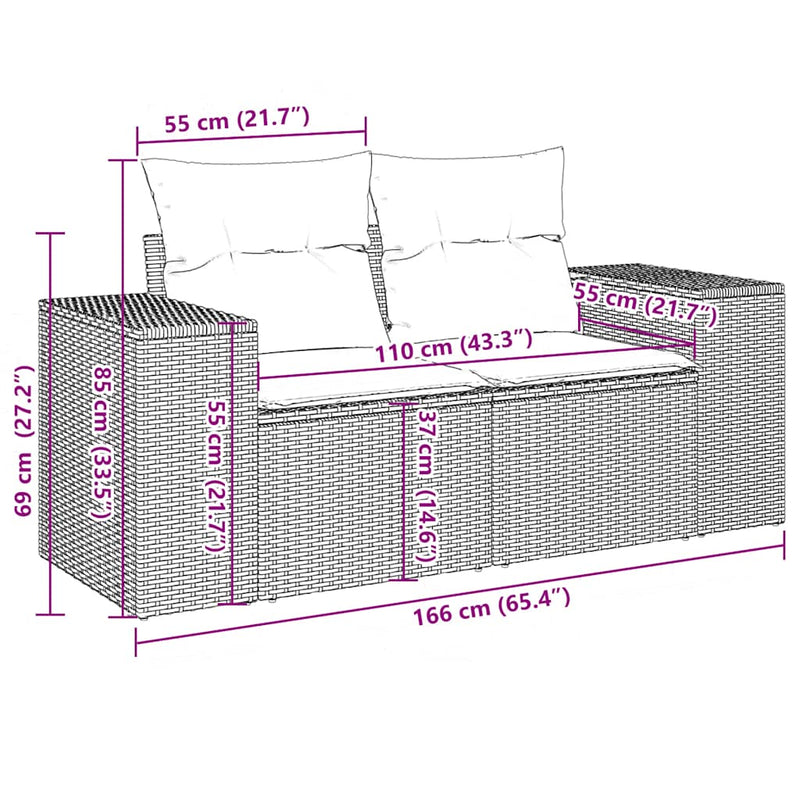 10-delige Loungeset met kussens poly rattan bruin