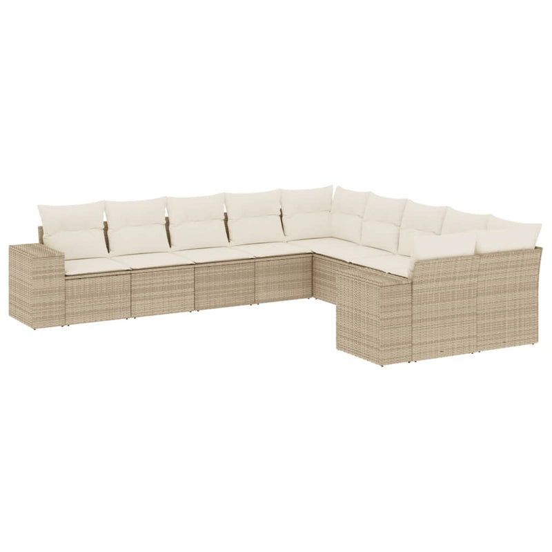 10-delige Loungeset met kussens poly rattan beige