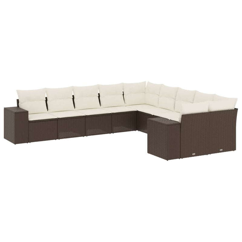 10-delige Loungeset met kussens poly rattan bruin