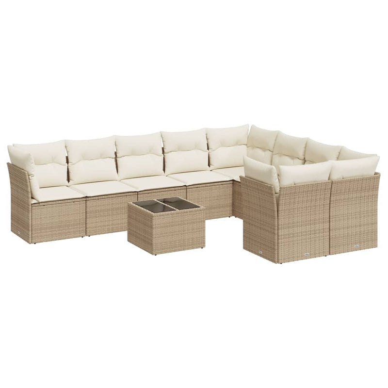 10-delige Loungeset met kussens poly rattan beige