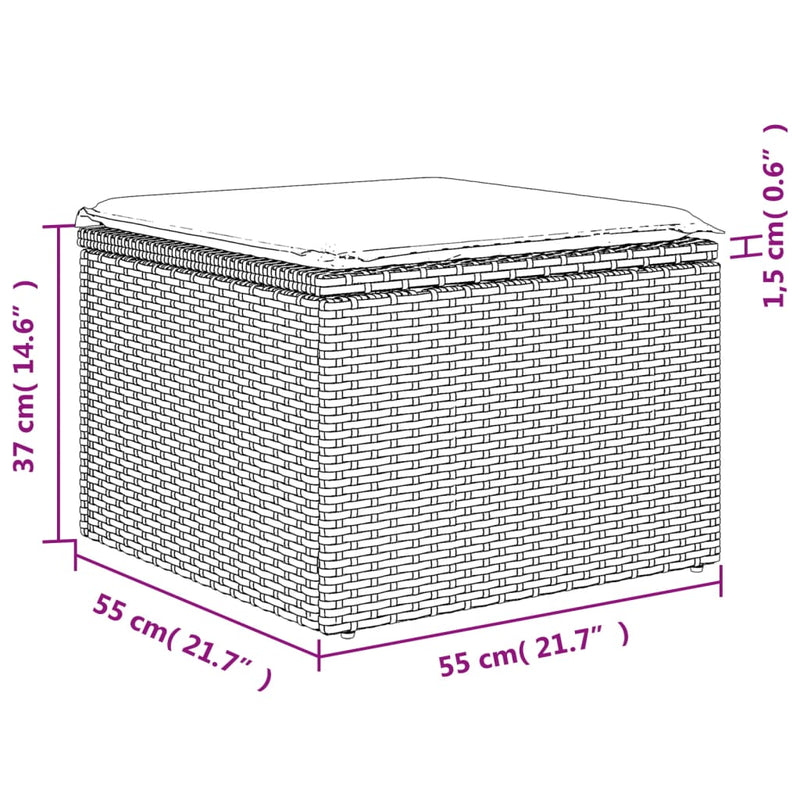 10-delige Loungeset met kussens poly rattan bruin