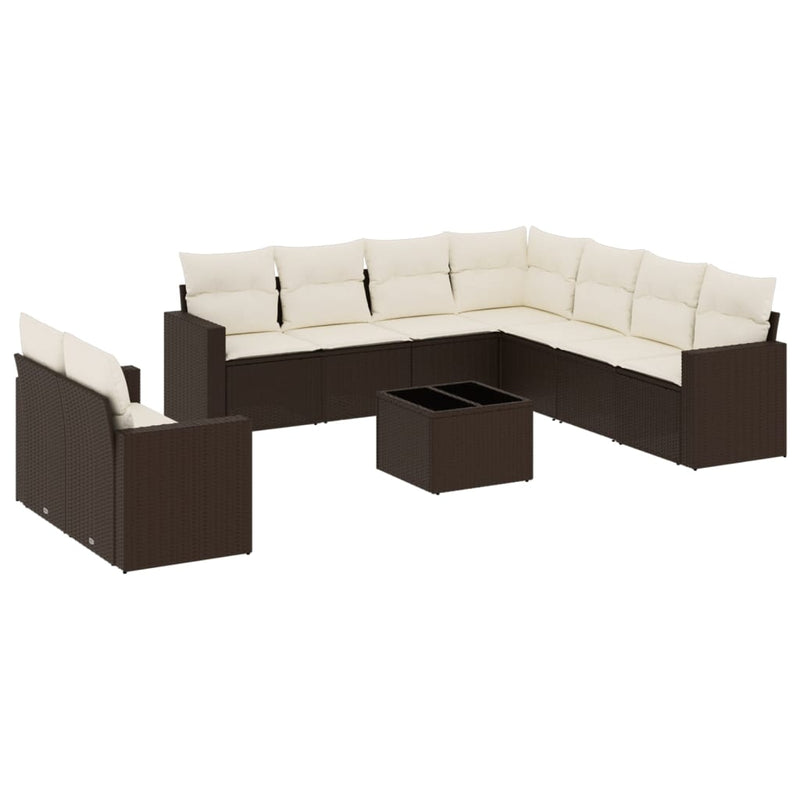 10-delige Loungeset met kussens poly rattan bruin