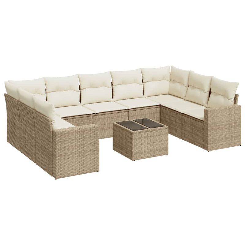 10-delige Loungeset met kussens poly rattan beige