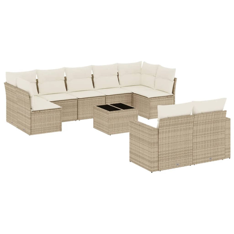 10-delige Loungeset met kussens poly rattan beige