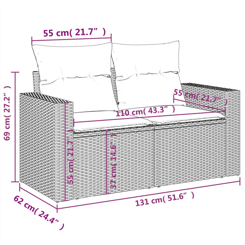 10-delige Loungeset met kussens poly rattan beige