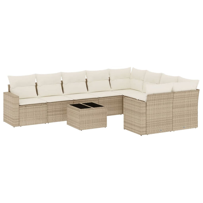 10-delige Loungeset met kussens poly rattan beige