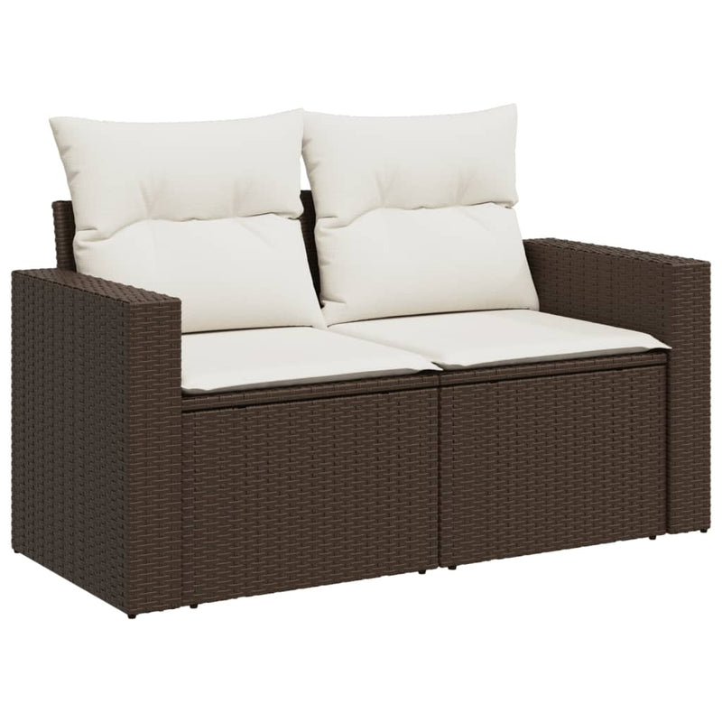 10-delige Loungeset met kussens poly rattan bruin