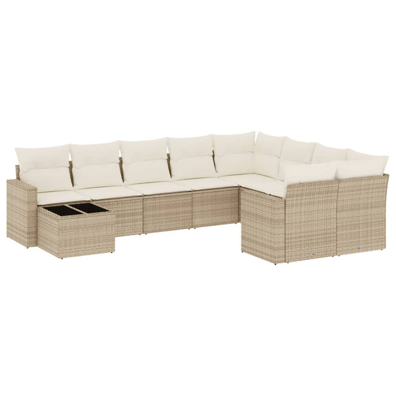 10-delige Loungeset met kussens poly rattan beige