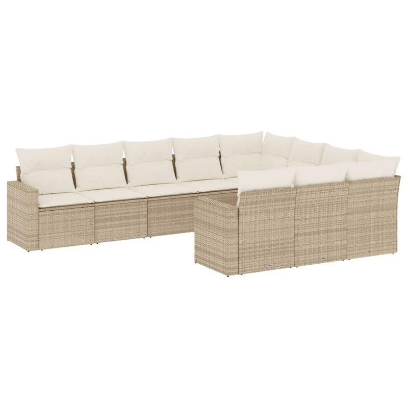 10-delige Loungeset met kussens poly rattan beige