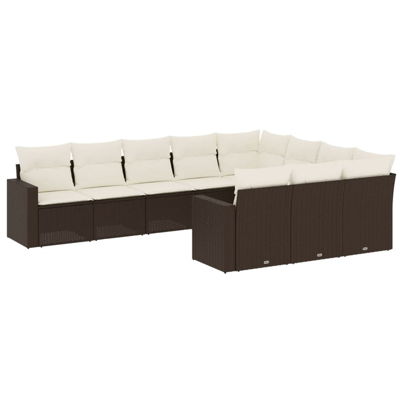 10-delige Loungeset met kussens poly rattan bruin