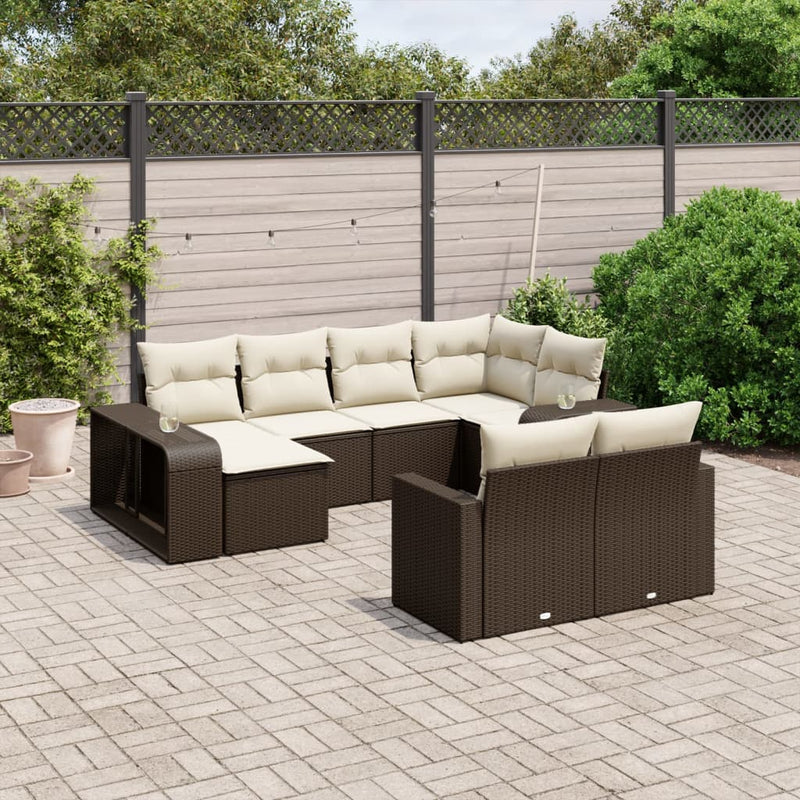 10-delige Loungeset met kussens poly rattan bruin