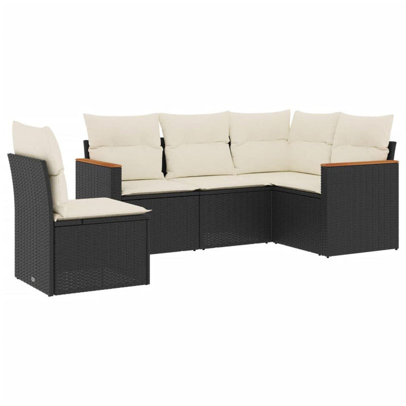 5-delige Loungeset met kussens poly rattan zwart