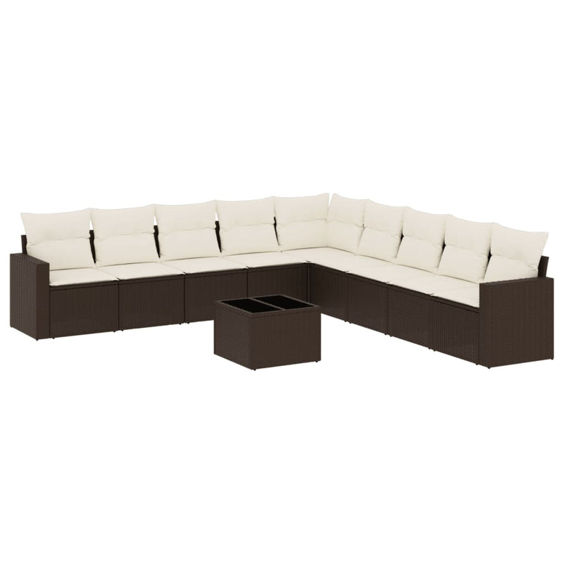 10-delige Loungeset met kussens poly rattan bruin