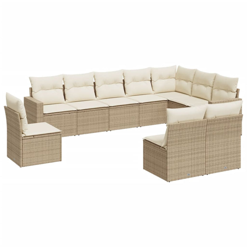 10-delige Loungeset met kussens poly rattan beige